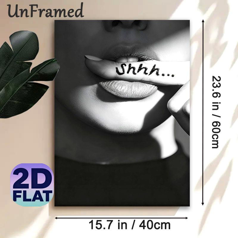 Shhh Silent Gesture Painting Poster, Monochrome Close-Up Lip & Finger Poster, Intriguing Stylish Decor Suitable For Bedroom, Living Room And Modern_maomaolike.com