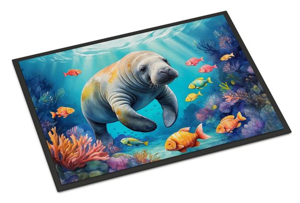 Summer Manatee Doormat Front Door Mat Indoor Outdoor Rugs For Entryway, Non Slip Washable Low Pile, 24H X 36W_maomaolike.com