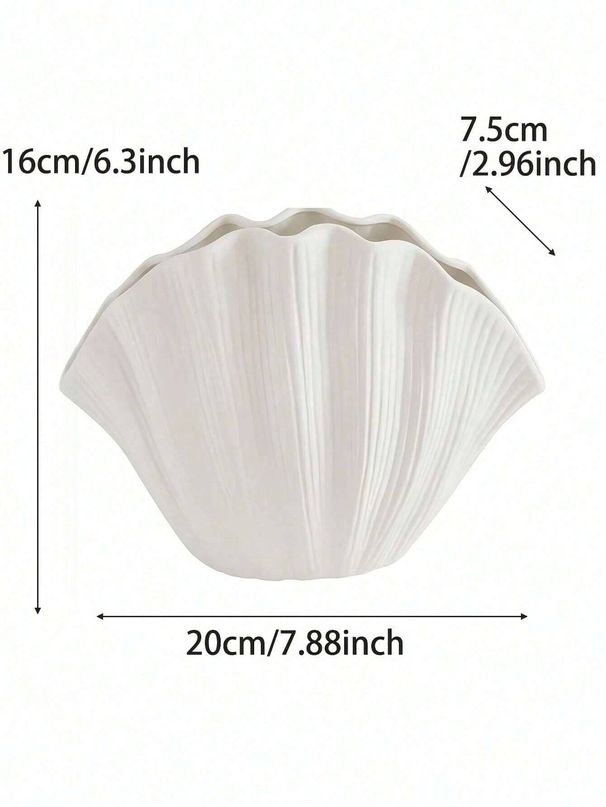 1pc White Ceramic Shell Shape Is Suitable For Mediterranean Style Design Scene Ornaments Flower Arrangement Vase_maomaolike.com