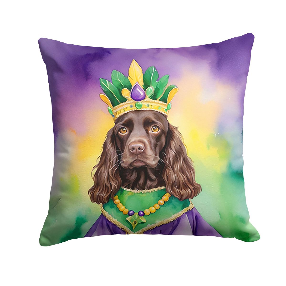 Boykin Spaniel King Of Mardi Gras Throw Pillow Machine Washable, Indoor Outdoor Decorative Pillow For Couch, Bed Or Patio, 14Hx14W_maomaolike.com