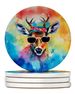 Hippie Animal Deer Large Sandstone Coasters Pack Of 4 Absorbent Round Coasters Decor Gifts For Men Or Women, 4 In, Multicolor_maomaolike.com