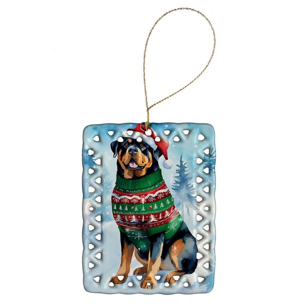 Rottweiler Christmas Porcelain Ornament Christmas Tree Hanging Decorations For Home Christmas Holiday, Rectangle, Gift, Multicolor_maomaolike.com