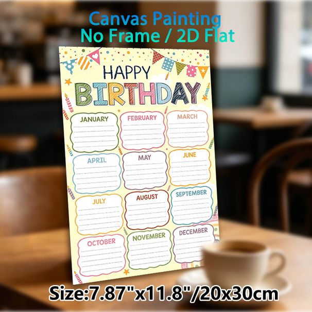 Birthday Tracker Painting Poster, Vibrant Hand-drawn Birthday Calendar Poster, Practical Monthly Birthday Record Layout For Home, Office And Party_maomaolike.com