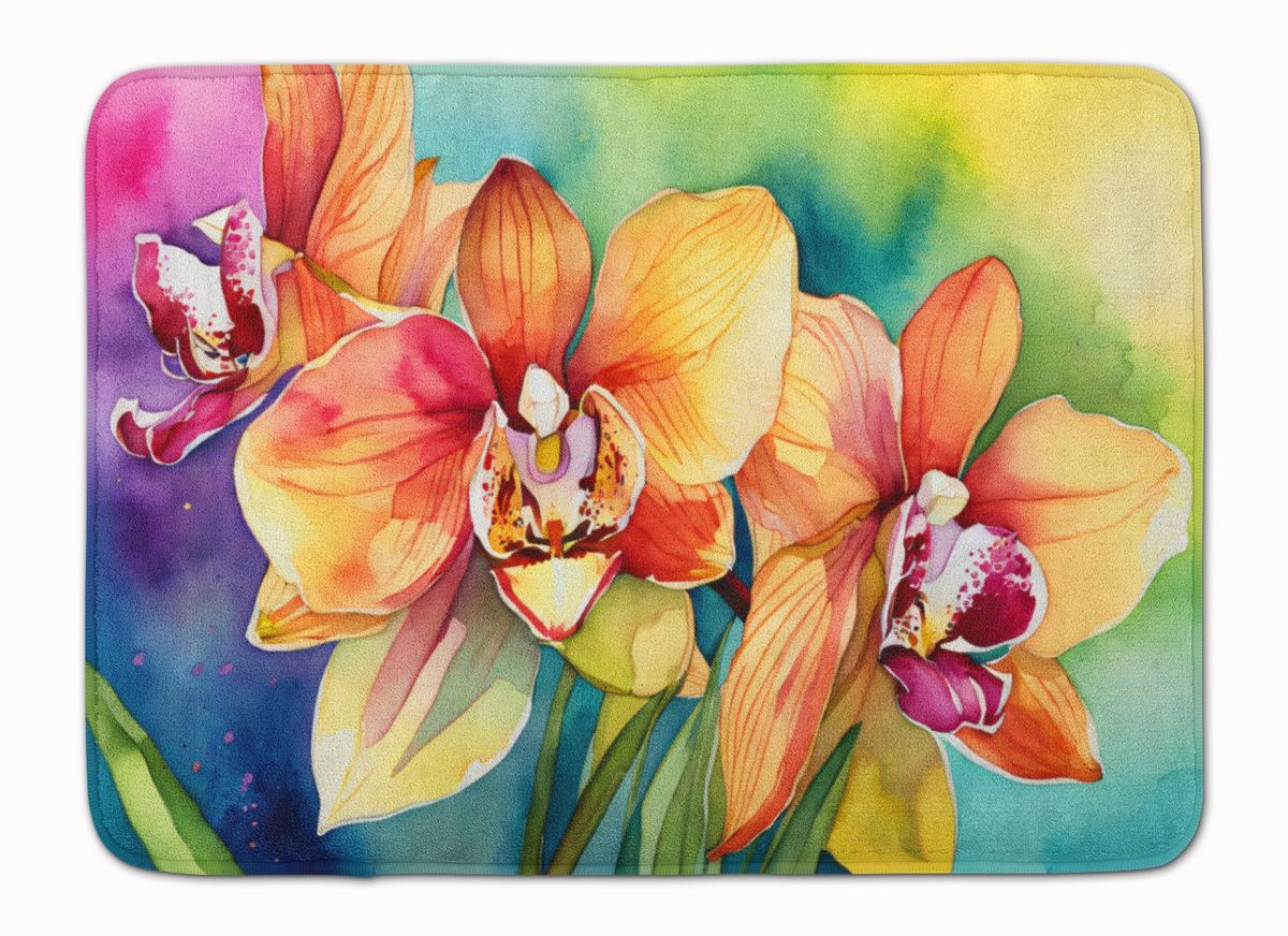 Orchids In Watercolor Memory Foam Kitchen Mat Machine Washable Anti-Fatigue Mat Cushion Comfort Bath Mat Or Kitchen Rug_maomaolike.com