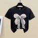 Women's Clothing new slim fit bow short sleeve + hot diamond split denim skirt ins_maomaolike.com