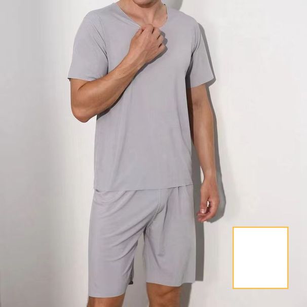 Men's Clothing High grade ice silk round neck solid color short sleeved T shirt men's summer thin ins trend sports casual loose shorts suit_maomaolike.com