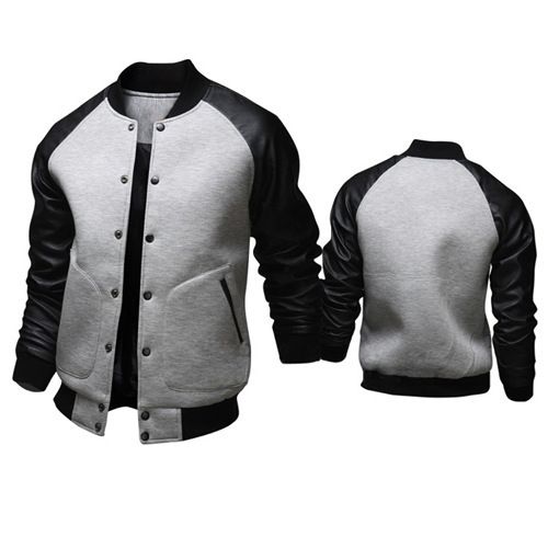 Men's Clothing supply new large pocket leather sleeve men's baseball jacket stand collar jacket J04_maomaolike.com