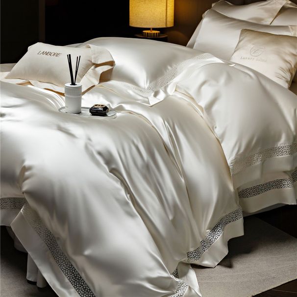 2 Italian Style High Luxury Heavy Silk Satin Nude Sleep Grade Bedding High-end Ultra-fine Denier Tencel Cotton Four-piece Set Home_maomaolike.com
