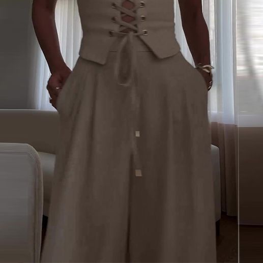 Women's Clothing summer new pure desire sexy hollow strap top casual wide leg pants suit_maomaolike.com