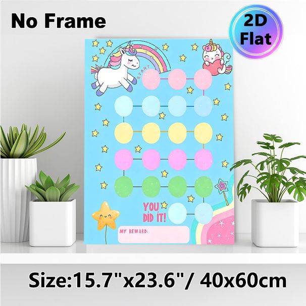 Unicorn Themed Reward Chart Painting Poster, Cute Pastel Cartoon Unicorn & Rainbow Scene Poster, Practical Progress Tracker To Reward Accomplishments_maomaolike.com