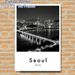 Seoul Night Cityscape Painting Poster, Monochrome Urban River & Bridge Skyline Poster, Stylish City Night View Decor Suitable For Living Room, Office_maomaolike.com