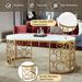 Modern Oval Coffee Table With Cut-Out Pattern Metal Stainless Steel Frame In 47.2"_maomaolike.com