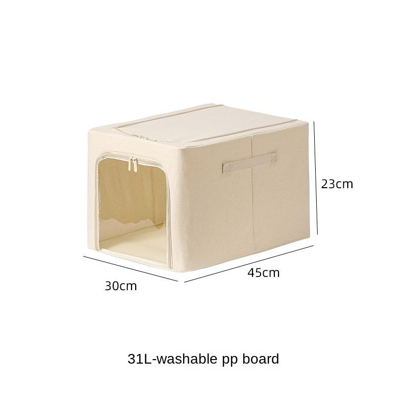 Foldable Cotton Linen Storage Box With Steel Support, Stackable Closet Organizer Container With Transparent Window For Clothes, Bedding, Quilts_maomaolike.com