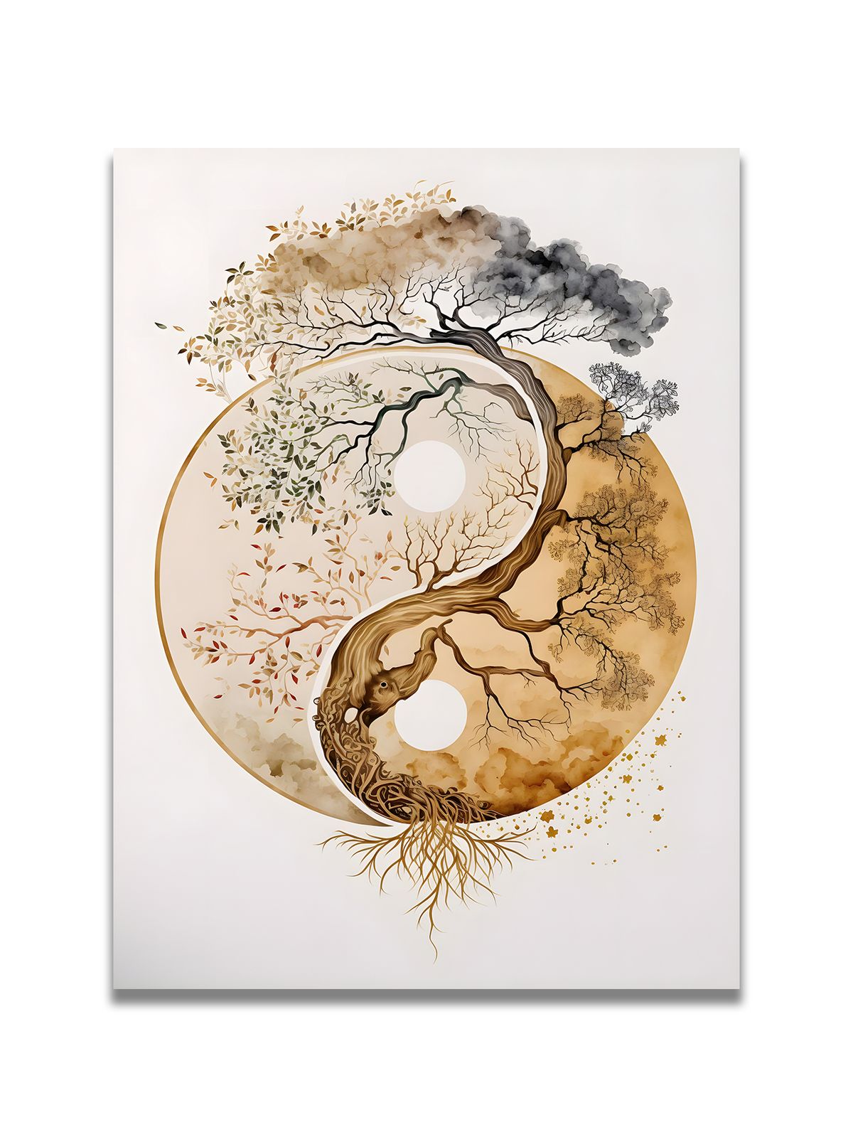 Spiritual Healing Style: Balance, Tranquillity, Natural Energy Yin-Yang Tree Of Life, Gold Leaf Tree Of Life Totem Decorative Artwork_maomaolike.com