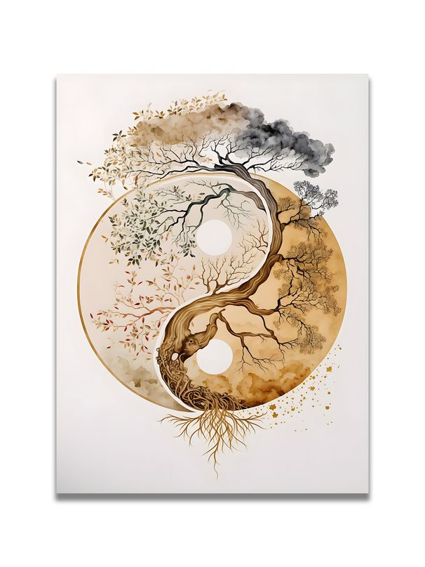 Spiritual Healing Style: Balance, Tranquillity, Natural Energy Yin-Yang Tree Of Life, Gold Leaf Tree Of Life Totem Decorative Artwork_maomaolike.com
