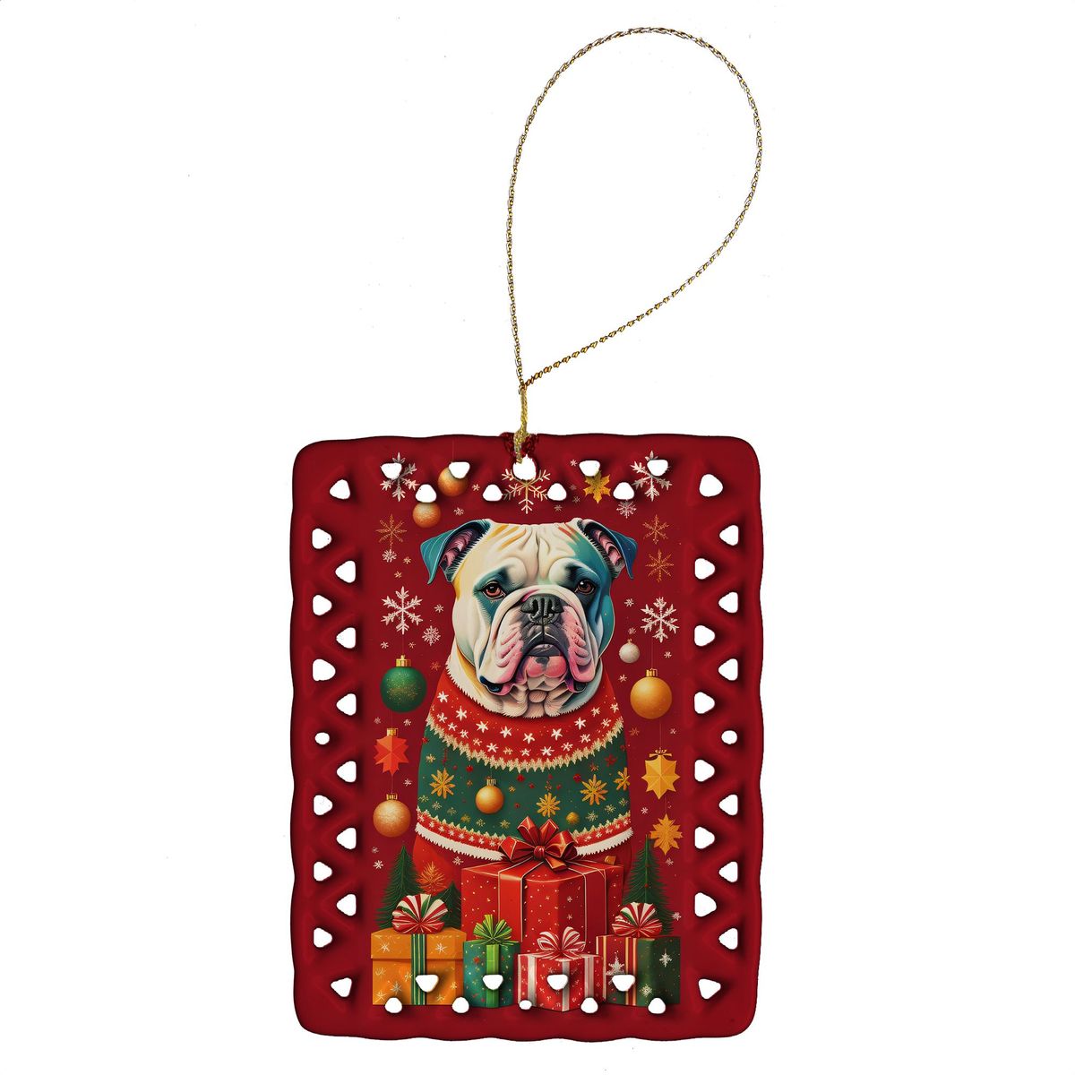 American Bulldog Holiday Christmas Porcelain Ornament Christmas Tree Hanging Decorations For Home Christmas Holiday, Rectangle, Gift, Multicolor_maomaolike.com