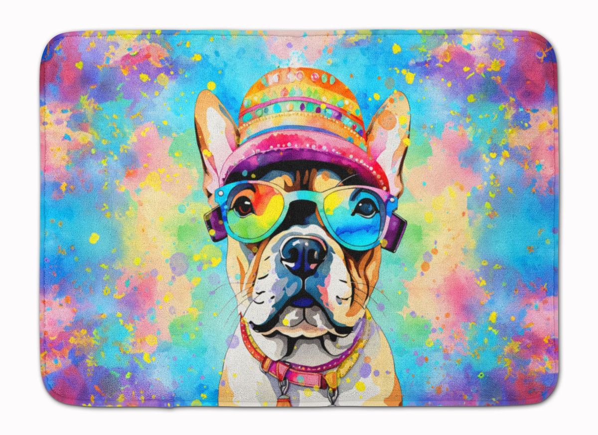 French Bulldog Hippie Dawg Memory Foam Kitchen Mat Machine Washable Anti-Fatigue Mat Cushion Comfort Bath Mat Or Kitchen Rug_maomaolike.com