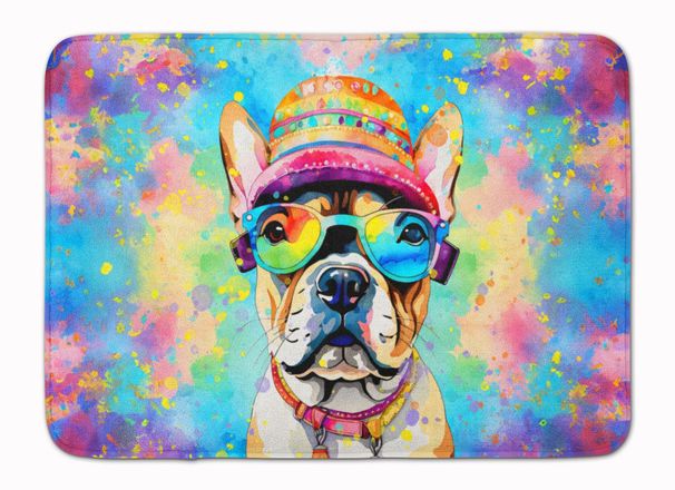 French Bulldog Hippie Dawg Memory Foam Kitchen Mat Machine Washable Anti-Fatigue Mat Cushion Comfort Bath Mat Or Kitchen Rug_maomaolike.com
