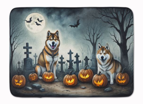 Akita Spooky Halloween Memory Foam Kitchen Mat Machine Washable Anti-Fatigue Mat Cushion Comfort Bath Mat Or Kitchen Rug_maomaolike.com