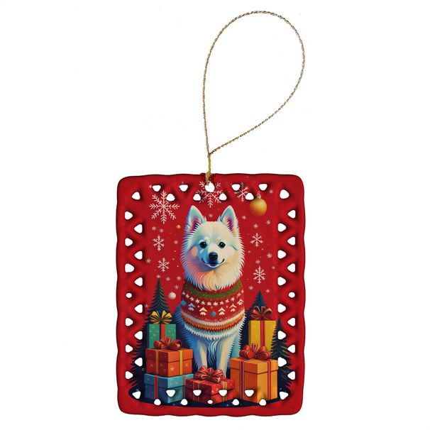 American Eskimo Holiday Christmas Porcelain Ornament Christmas Tree Hanging Decorations For Home Christmas Holiday, Rectangle, Gift, Multicolor_maomaolike.com