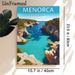 Menorca Spain Coastal Painting Poster, Vibrant Flat-style Scenic Rocky Cove With Sailboats Poster, Captures Serene Coastal Charm, Suitable For Home_maomaolike.com