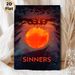 "SINNERS" Dark Themed Painting Poster, Moody Surreal Scene With Glowing Red Orb And Dimly Lit Cabin Poster, Atmospheric Dramatic Artwork Ideal For_maomaolike.com