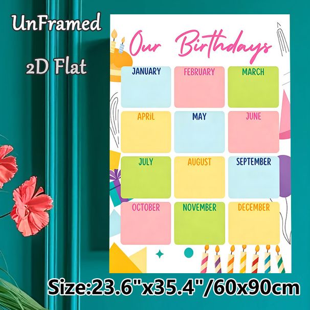 Birthday Tracker Painting Poster, Cheerful Colorful Monthly Birthday Chart Poster, Practical Design To Record And Organize Birthdays, Ideal For_maomaolike.com