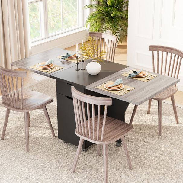 Folding Dining Table 3-in-1 Space-Saving Drop Leaf Kitchen Table With Lockable Wheels For The Kitchen, Dining Area, Workshop And Home Office_maomaolike.com