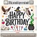 Magical Wizard Birthday Banner - 2D Flat Polyester Backdrop With Witch Hat, Owl, Wand, Stars, Wall Hanging Party Decor_maomaolike.com