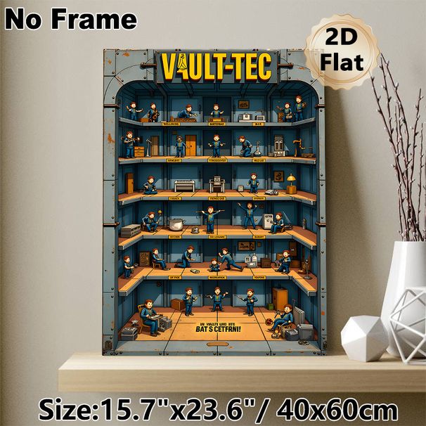Vault-Tec Vault Life Painting Poster, Vibrant Cartoon-style Multi-level Vault Scene Poster, Immersive Retro Game-themed Decor Ideal For Game Room_maomaolike.com