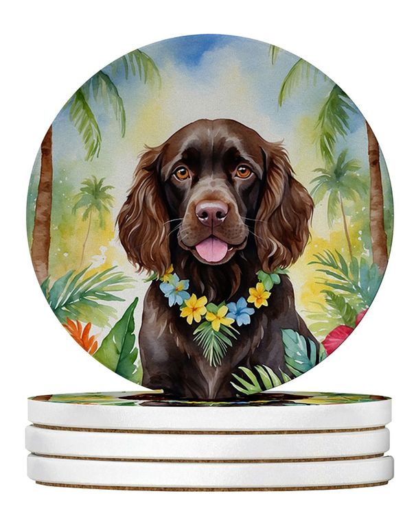 Boykin Spaniel Luau Large Sandstone Coasters Pack Of 4 Absorbent Round Coasters Decor Gifts For Men Or Women, 4 In, Multicolor_maomaolike.com