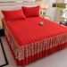 European Quilted Single Piece 2024 New Style Covering Ugly Hemline Bright Red Bed Skirt Dustproof Mattress Cover_maomaolike.com