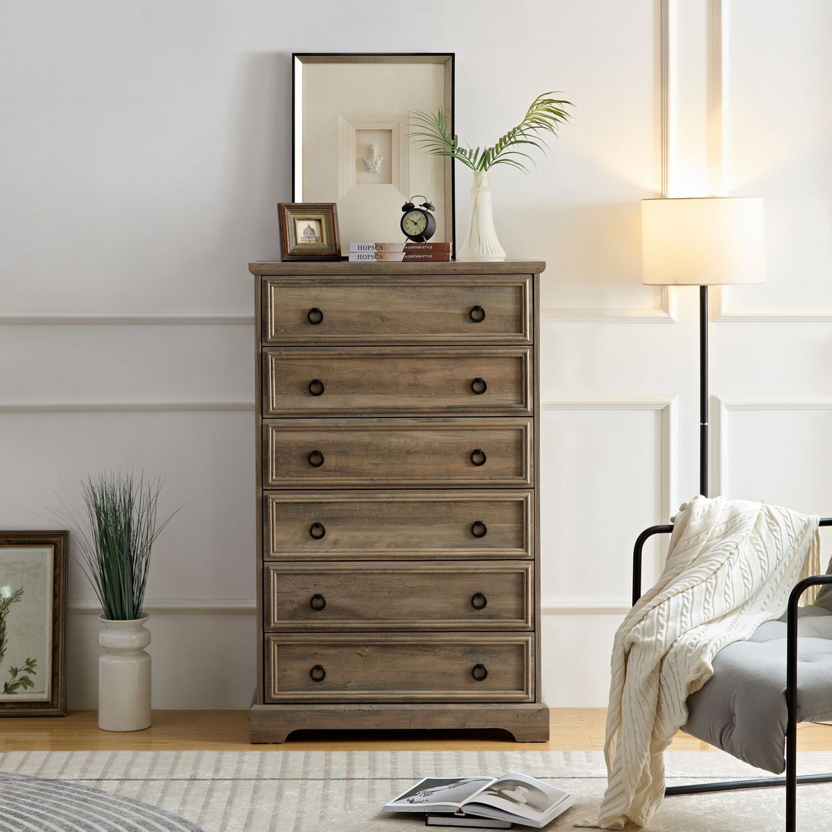 Modern 6 Drawer Dresser, Dressers For Bedroom, Tall Chest Of Drawers Closet Organizers & Storage Clothes - Easy Pull Handle, Textured Borders Living Room, Hallway,L 29.53''*W15.75''*H48.03''White_maomaolike.com