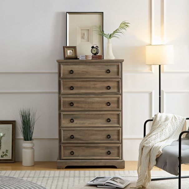 Modern 6 Drawer Dresser, Dressers For Bedroom, Tall Chest Of Drawers Closet Organizers & Storage Clothes - Easy Pull Handle, Textured Borders Living Room, Hallway,L 29.53''*W15.75''*H48.03''White_maomaolike.com