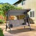 Patio Swing Bench 3-Person Steel Canopy Cushioned With Side Trays Comfortable Brown_maomaolike.com
