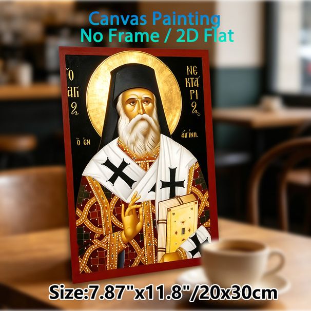 Saint Nektarios Orthodox Religious Painting Poster, Traditional Gilded Icon Style Poster, Serene Spiritual Decor Piece, Suitable For Home Prayer Areas_maomaolike.com