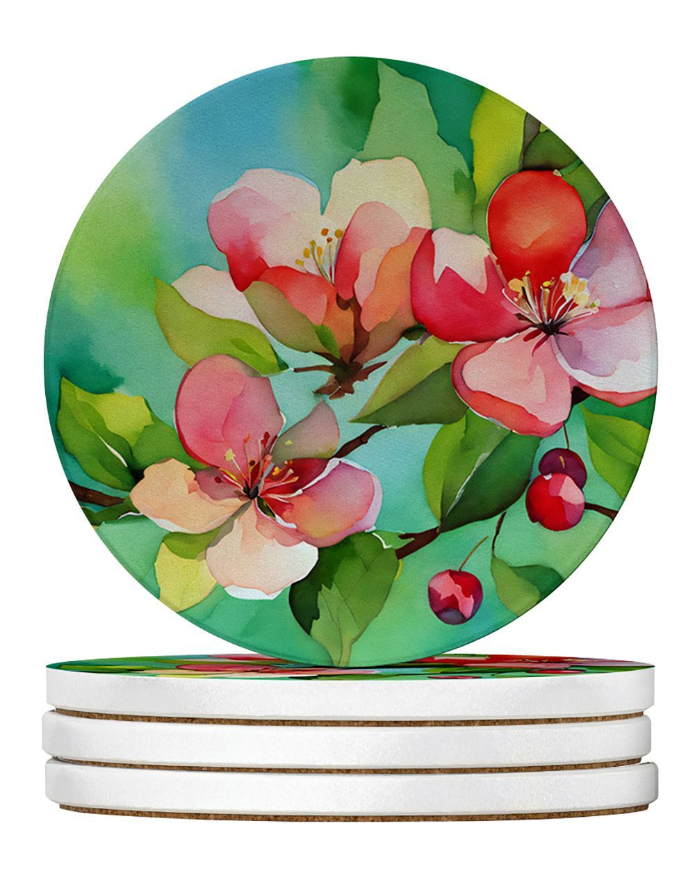 Arkansas Blossom In Watercolor Large Sandstone Coasters Pack Of 4 Absorbent Round Coasters Decor Gifts For Men Or Women, 4 In, Multicolor_maomaolike.com