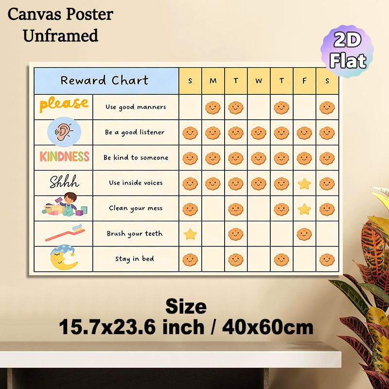 Daily Behavior Reward Chart Painting Poster, Cute Cartoon-style Behavior Tracking Poster, Features Smiley Cookie & Star Markers, Helps Track Positive_maomaolike.com