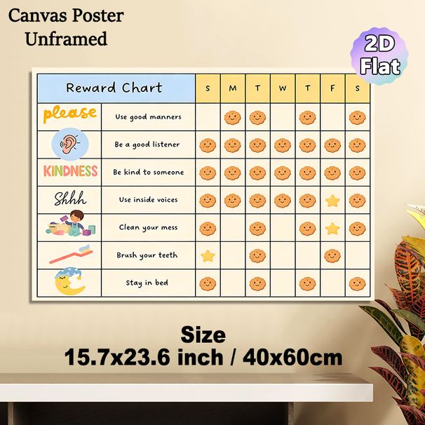 Daily Behavior Reward Chart Painting Poster, Cute Cartoon-style Behavior Tracking Poster, Features Smiley Cookie & Star Markers, Helps Track Positive_maomaolike.com