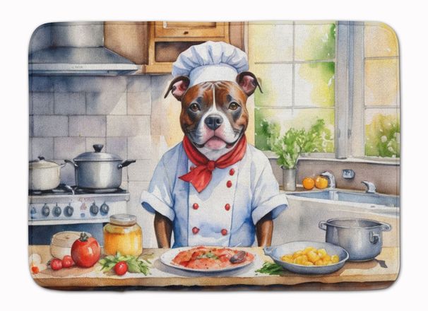 Staffordshire Bull Terrier The Chef Memory Foam Kitchen Mat Machine Washable Anti-Fatigue Mat Cushion Comfort Bath Mat Or Kitchen Rug_maomaolike.com