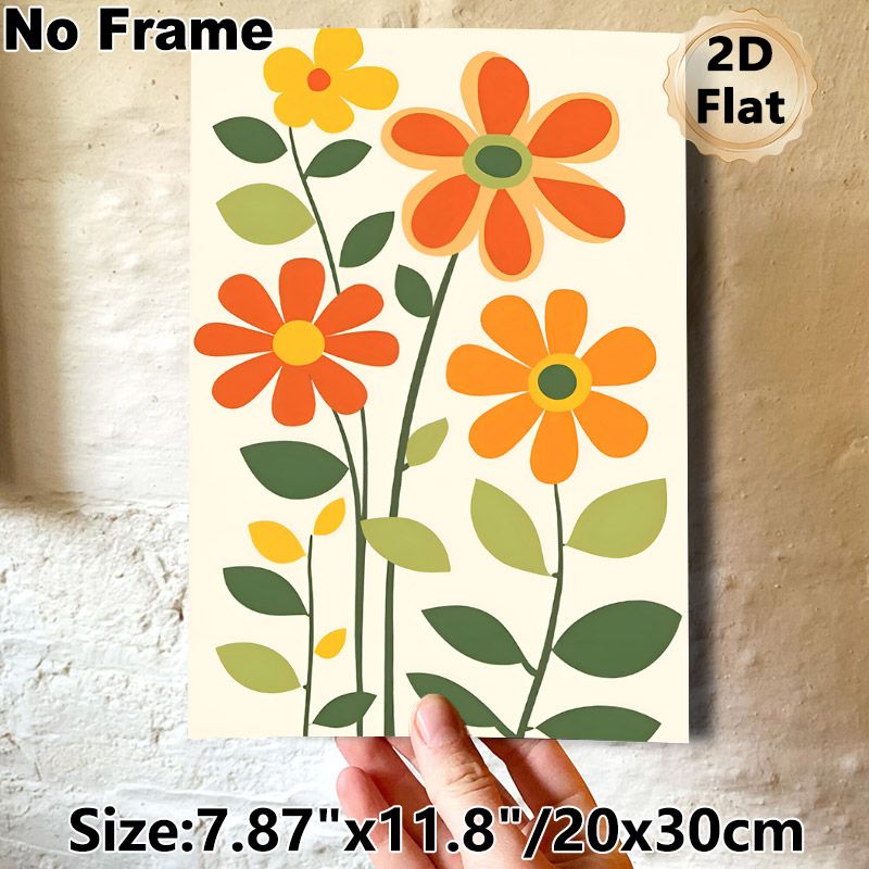 Retro Floral Painting Poster, Vibrant Minimalist Graphic Flower Poster, Cheerful Warm-toned Design, Ideal For Living Room, Bedroom And Office_maomaolike.com