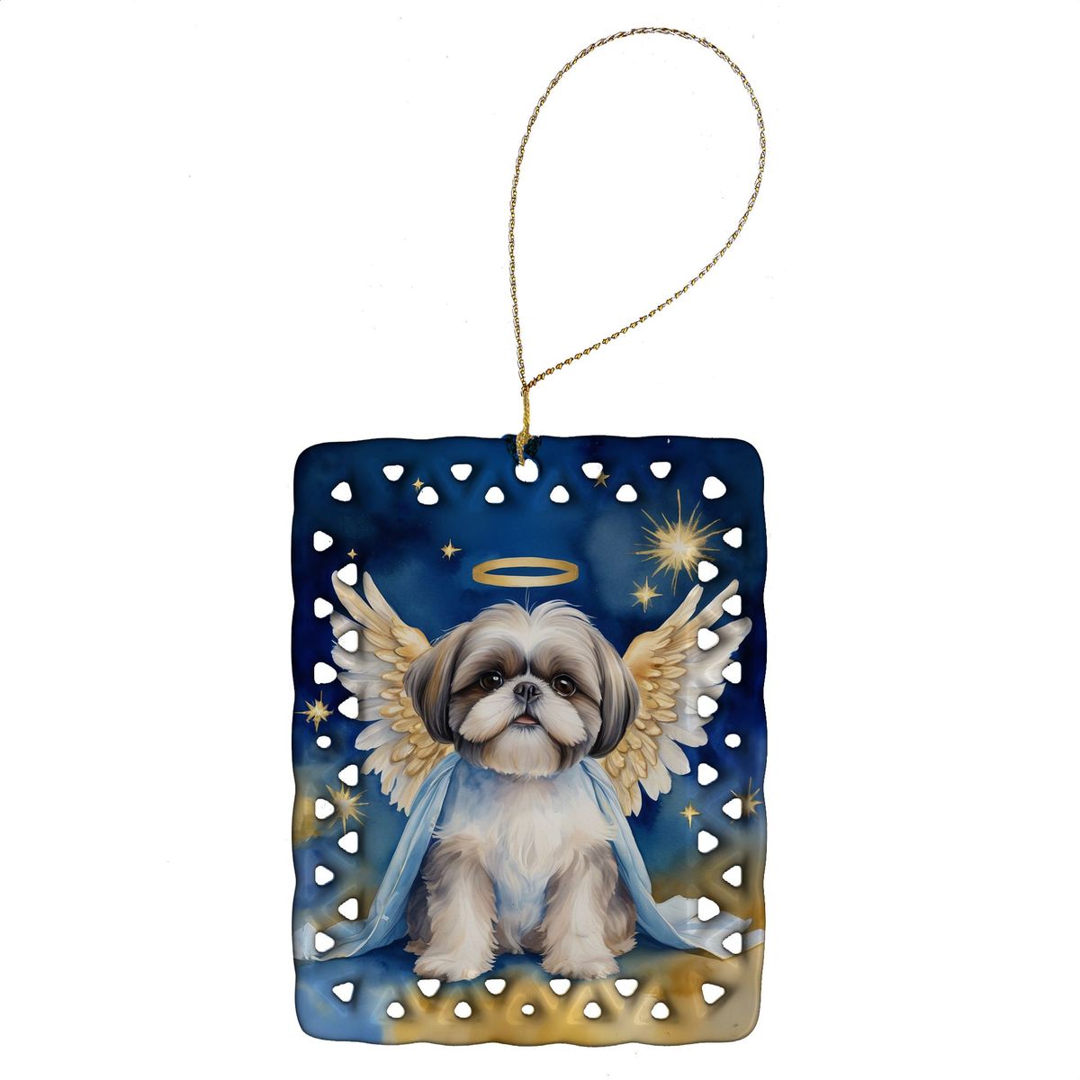 Shih Tzu My Angel Porcelain Ornament Christmas Tree Hanging Decorations For Home Christmas Holiday, Rectangle, Gift, Multicolor_maomaolike.com