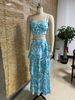 Women's clothing new suspender chest wrap printed sleeves backless tops slit two piece set_maomaolike.com