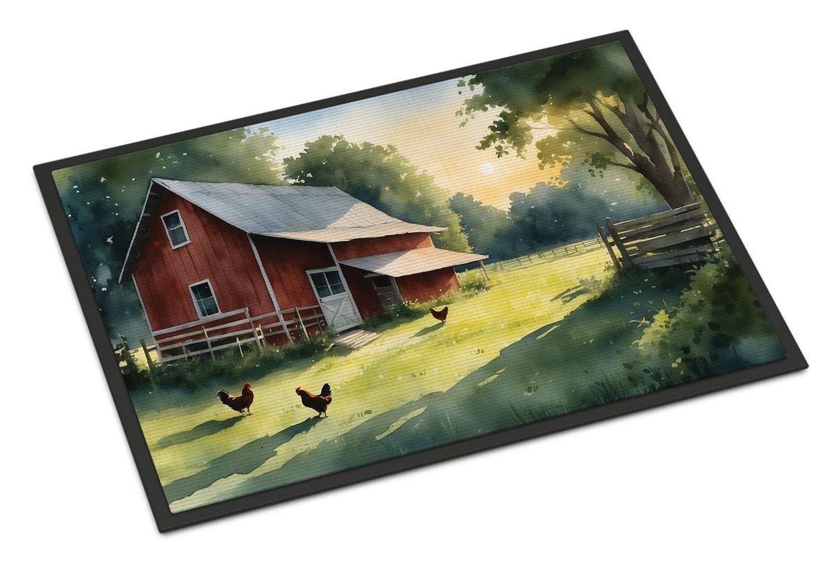 Chicken Coop At Dawn Doormat Front Door Mat Indoor Outdoor Rugs For Entryway, Non Slip Washable Low Pile, 24H X 36W_maomaolike.com