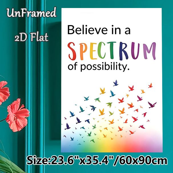 Inspirational Spectrum Motivational Painting Poster, Vibrant Rainbow-hued Typography With Flying Colorful Birds Poster, Uplifting Positive Message_maomaolike.com