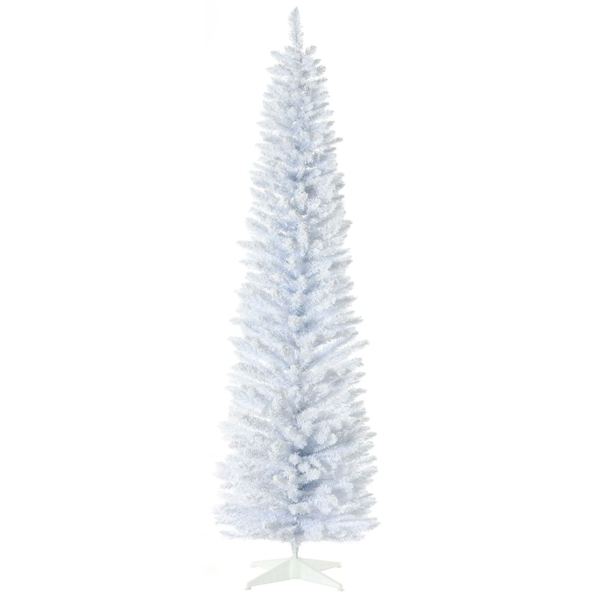 7' Snow Flocked Artificial Pencil Christmas Tree, Slim Xmas Tree With Realistic Branches And Plastic Base Stand For Indoor Decoration, White_maomaolike.com