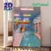 Indoor Water Park Painting Poster, Retro Pastel-toned Water Slides & Pool Scene Poster, Nostalgic Eye-catching Wall Decor For Home, Entertainment_maomaolike.com