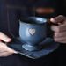 Vintage Kiln Style Coffee Cup Plate, American Latte Art Vintage Coffee Cup Set, Heart-shaped High Footed Mug_maomaolike.com