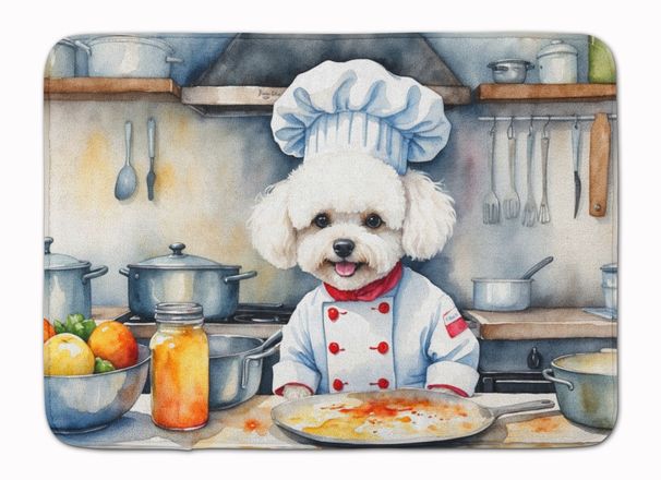 Bichon Frise The Chef Memory Foam Kitchen Mat Machine Washable Anti-Fatigue Mat Cushion Comfort Bath Mat Or Kitchen Rug_maomaolike.com