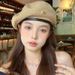 Hot Sale Solid Color Retro Beret Cap for Women Pu Edge Knitted Berets Korean Versatile British Thin Painter Hat Female Newsboy_maomaolike.com